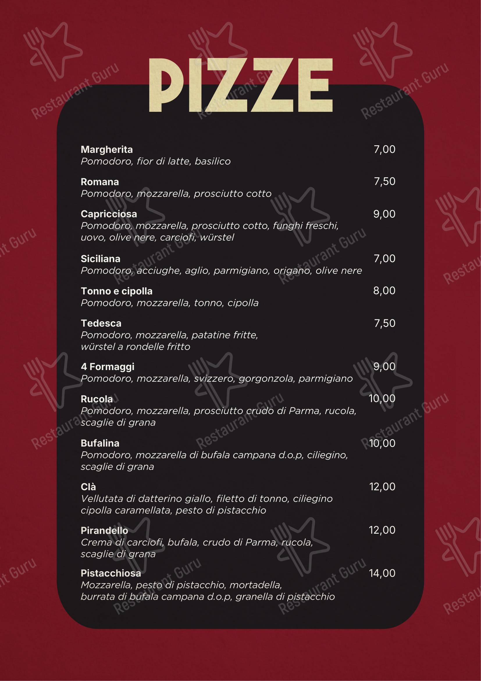 Menu per Pizzeria Queto in Città ristorante