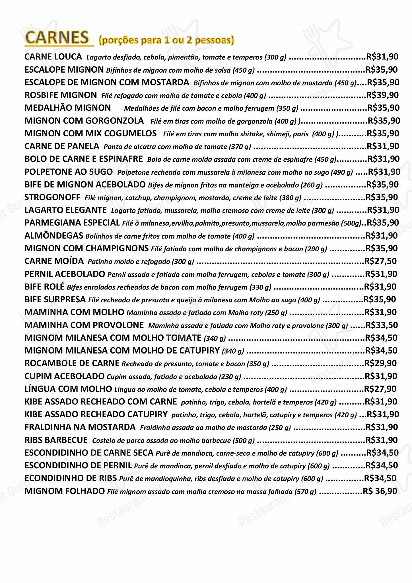 Основное меню para Quitutes & Etc Congelados e Empório restaurante