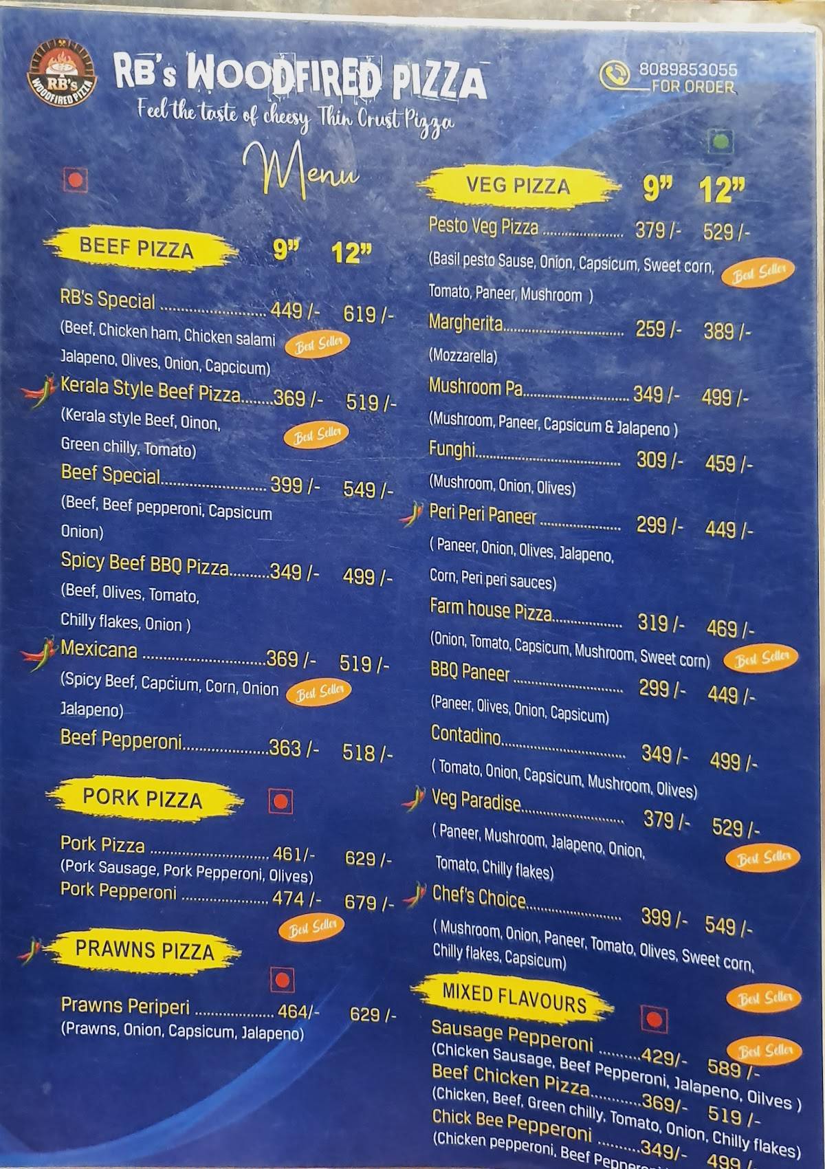 RB's Woodfired Pizza menu