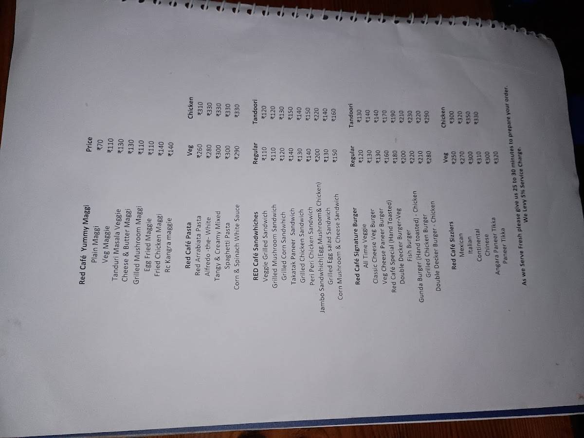 RED Cafe menu