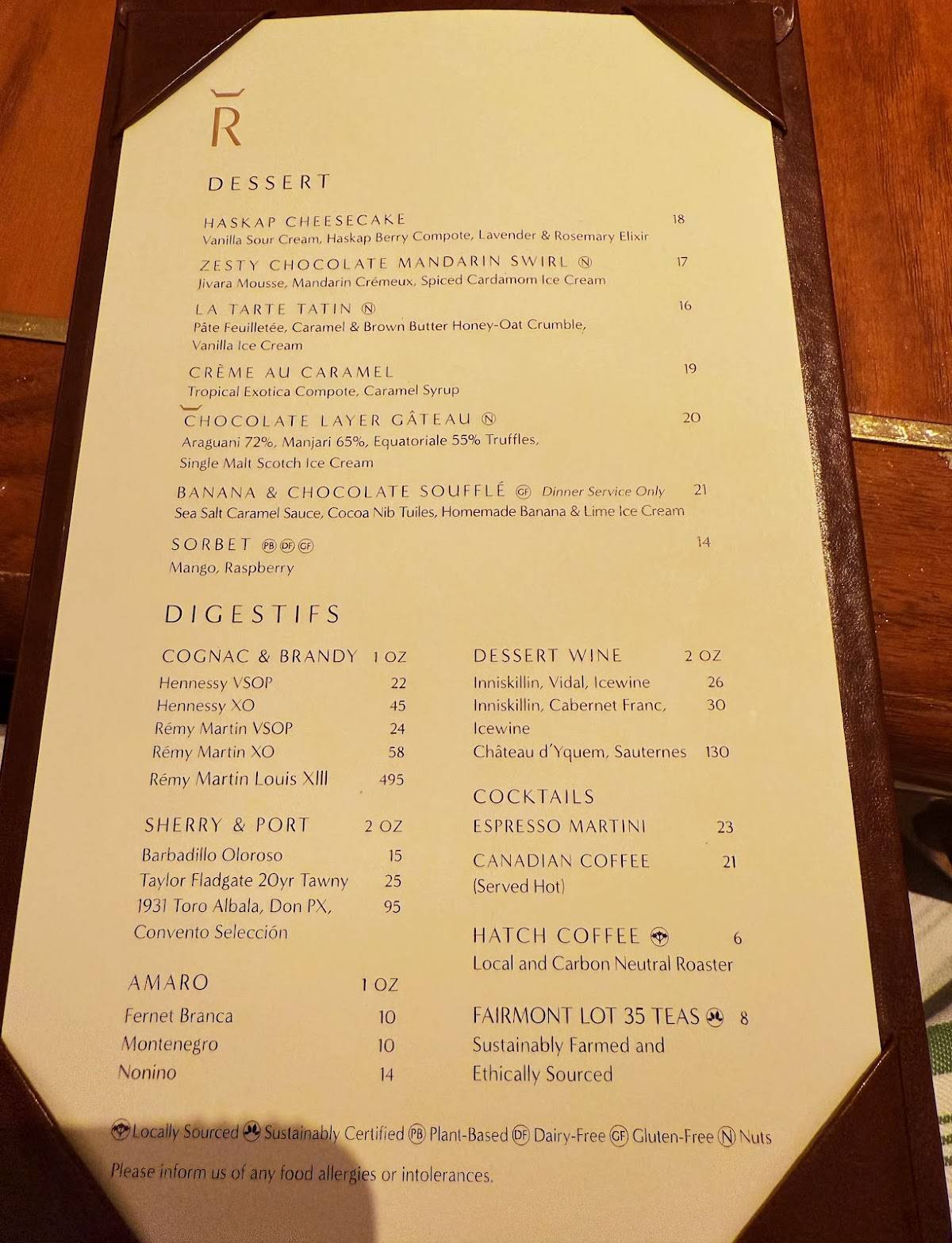 Menu de REIGN Restaurant & Bar