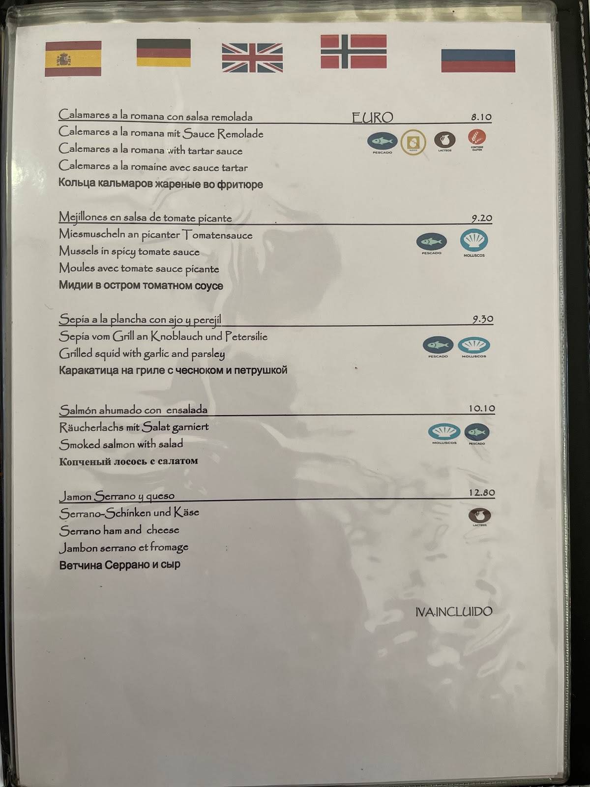 Menu at RESTAURANTE LOS DOS CAÑONES., Calp