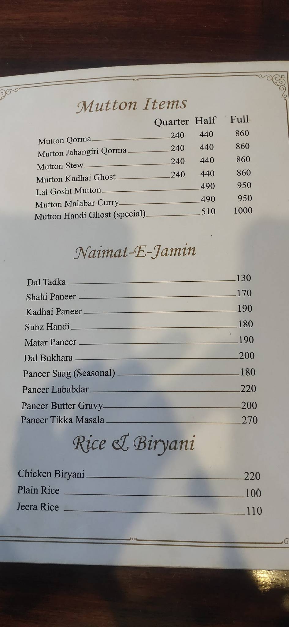 RIZQ menu