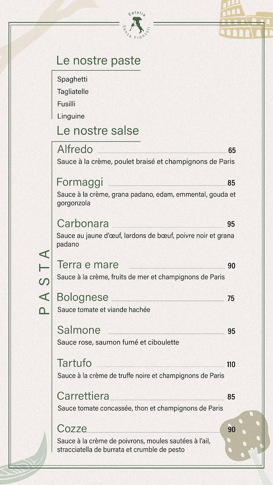 Menu de EATALIA RABAT RESTAURANT ITALIEN