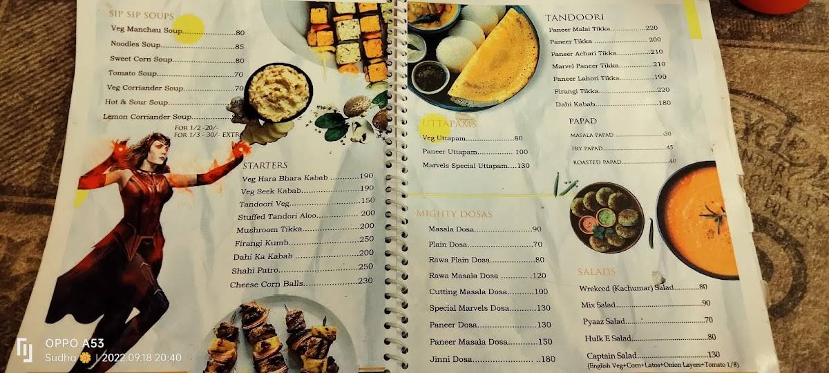 Marvel cafe menu