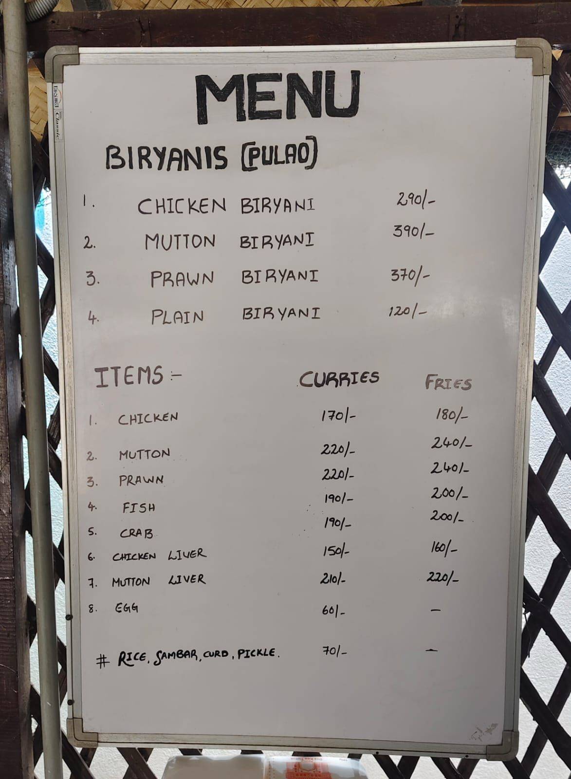Raju Gari Dhaba menu