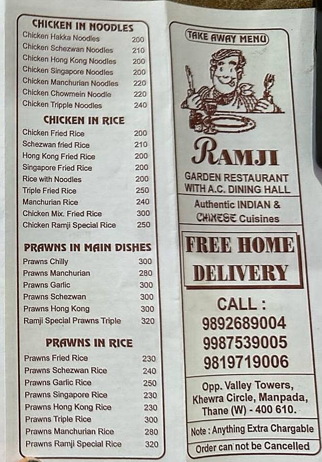 Ramji Restaurant and Bar menu