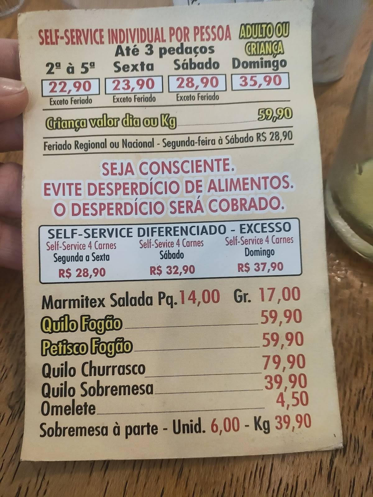 Rancho du Kbça cardápio