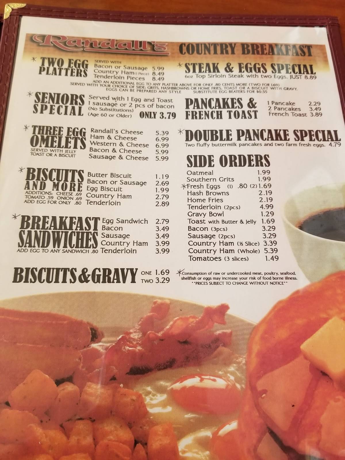 Menu at Randall's Restaurant, Church Hill