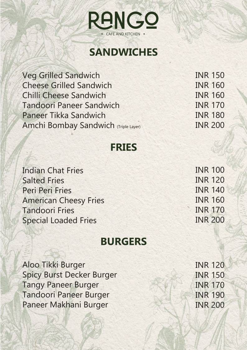 Rango Cafe & Kitchen (Best Cafe in Vaishali) menu