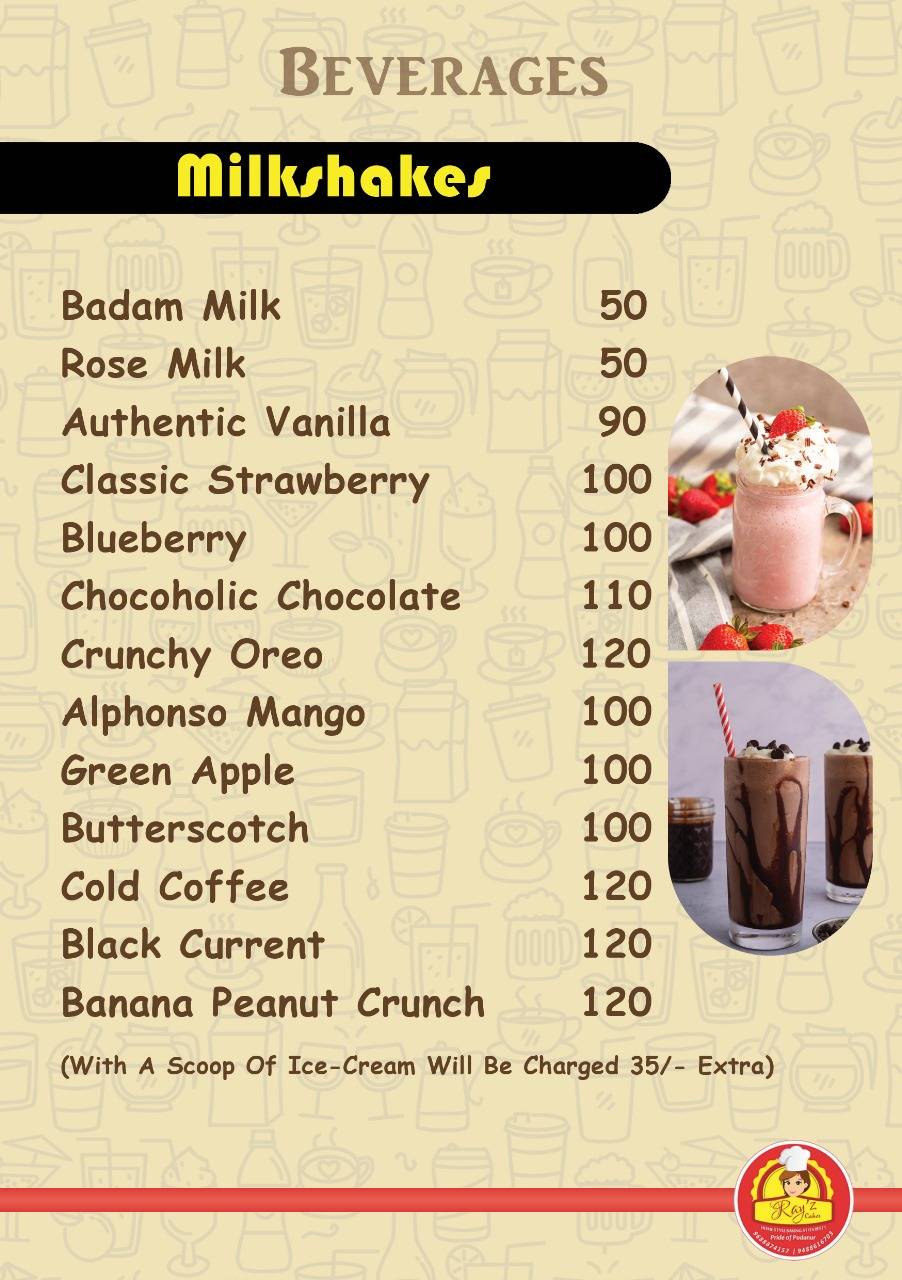 Rayz Cakes menu