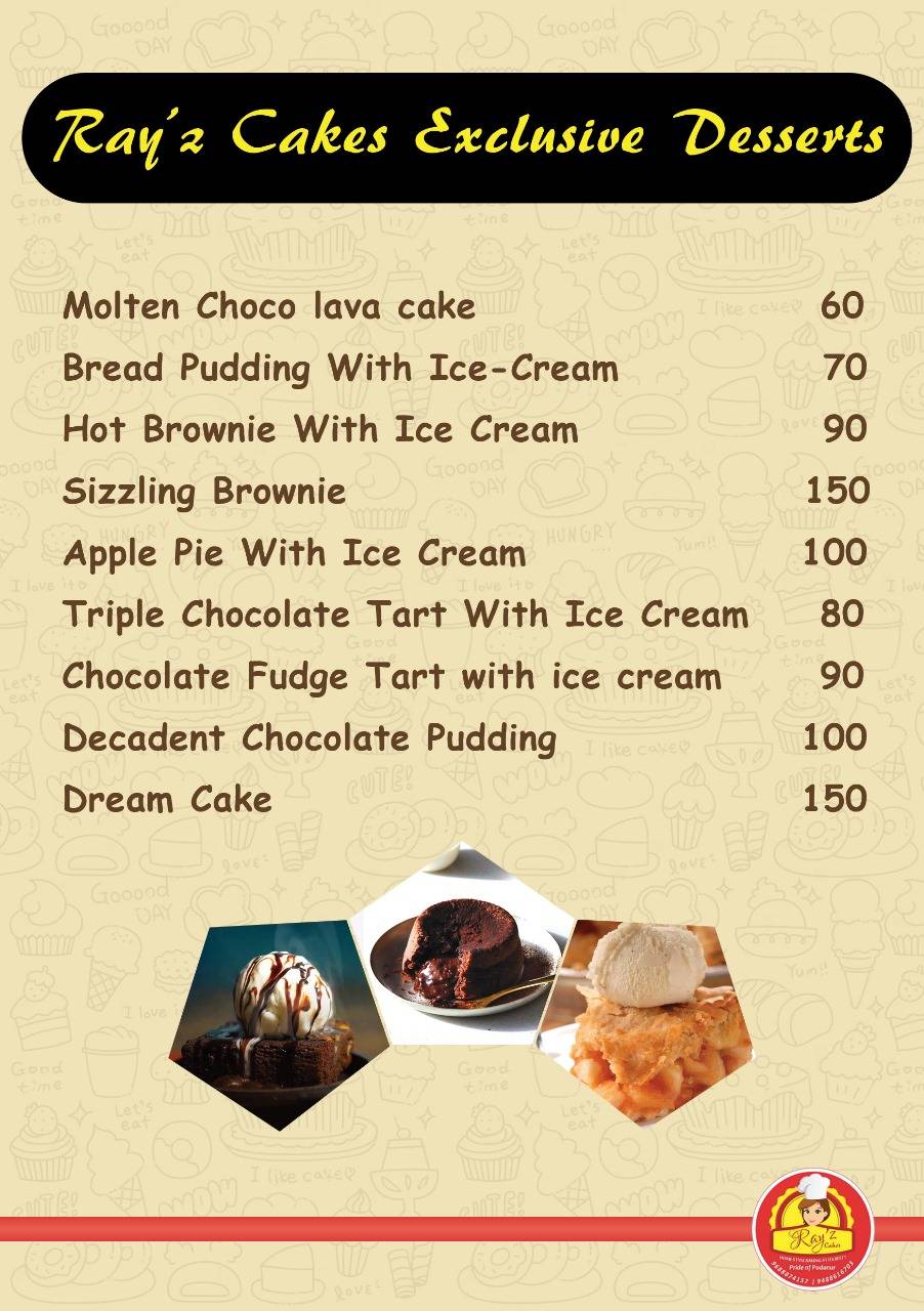 Rayz Cakes menu