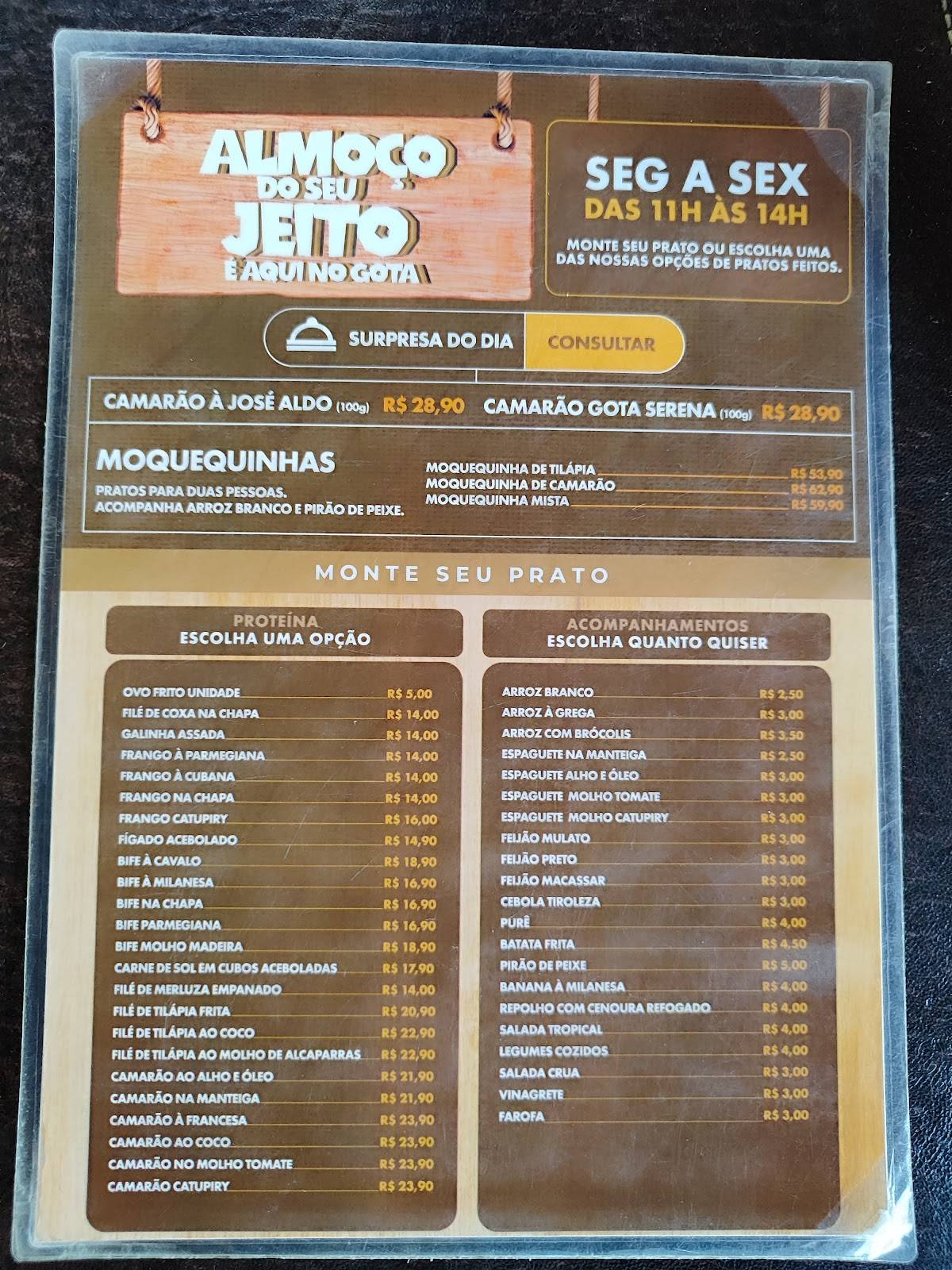 Gota Serena Bar e Restaurante cardápio