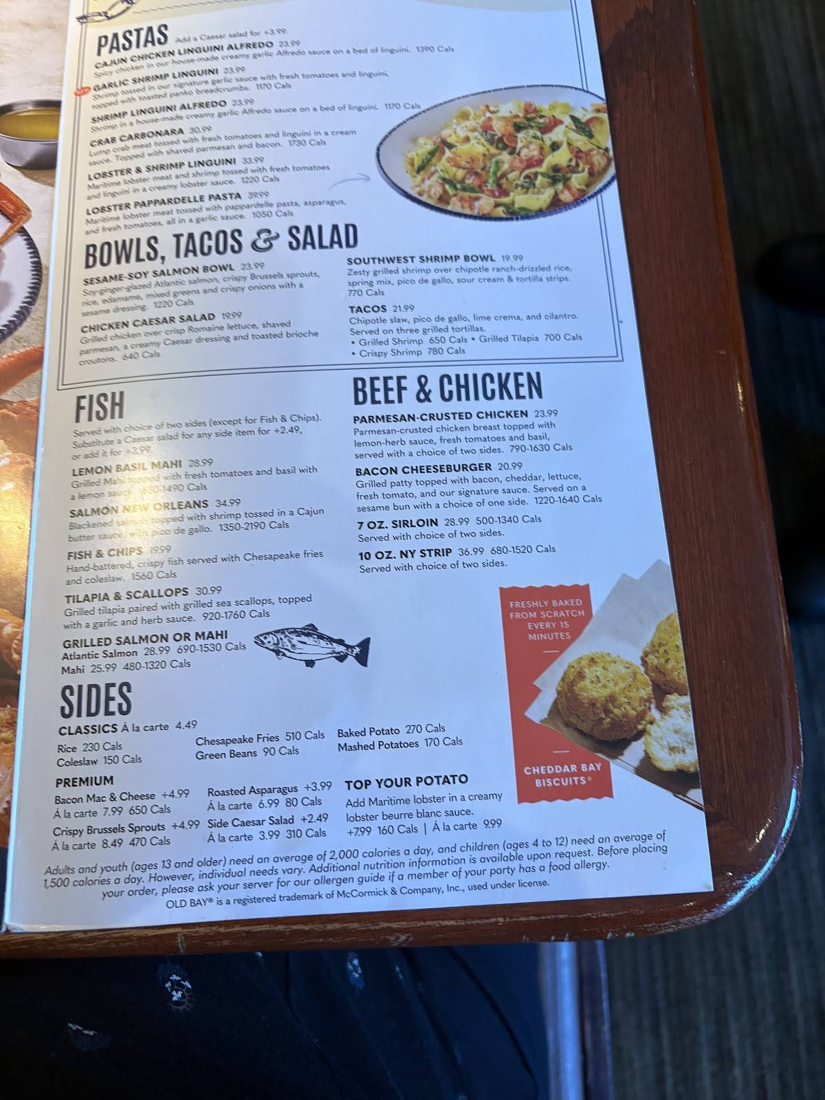 Menu de Red Lobster
