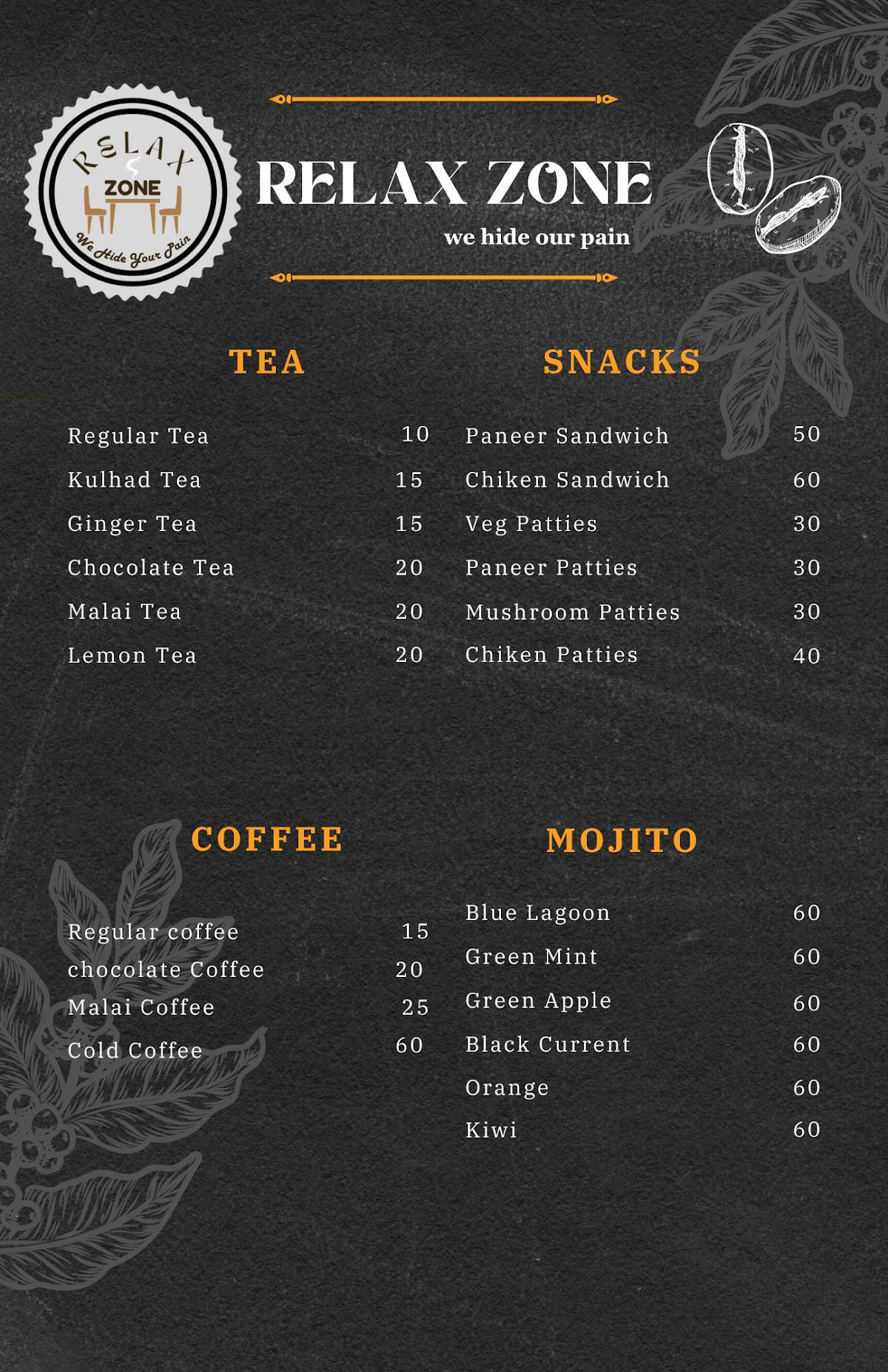 Relax Zone menu