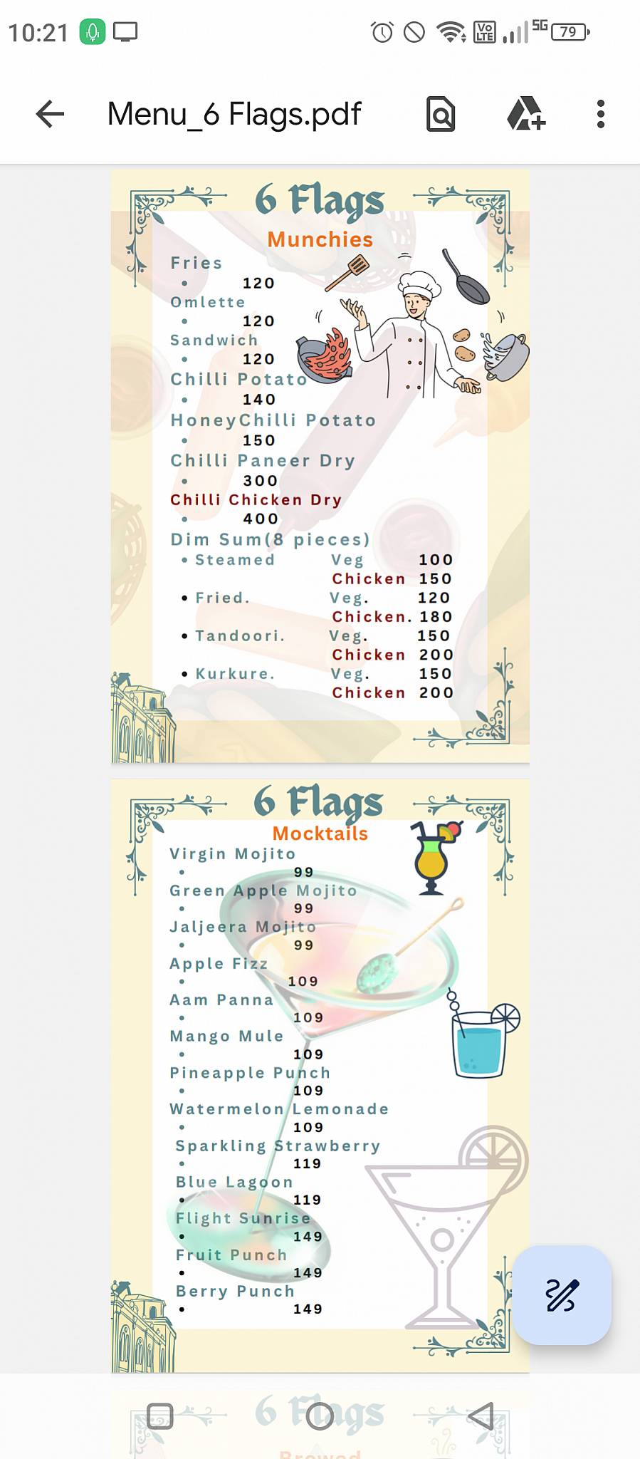 6 Flags Snooker Club & Restaurant menu