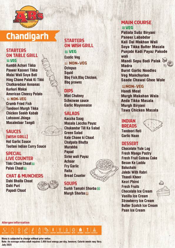 AB's - Absolute Barbecues Chandigarh menu
