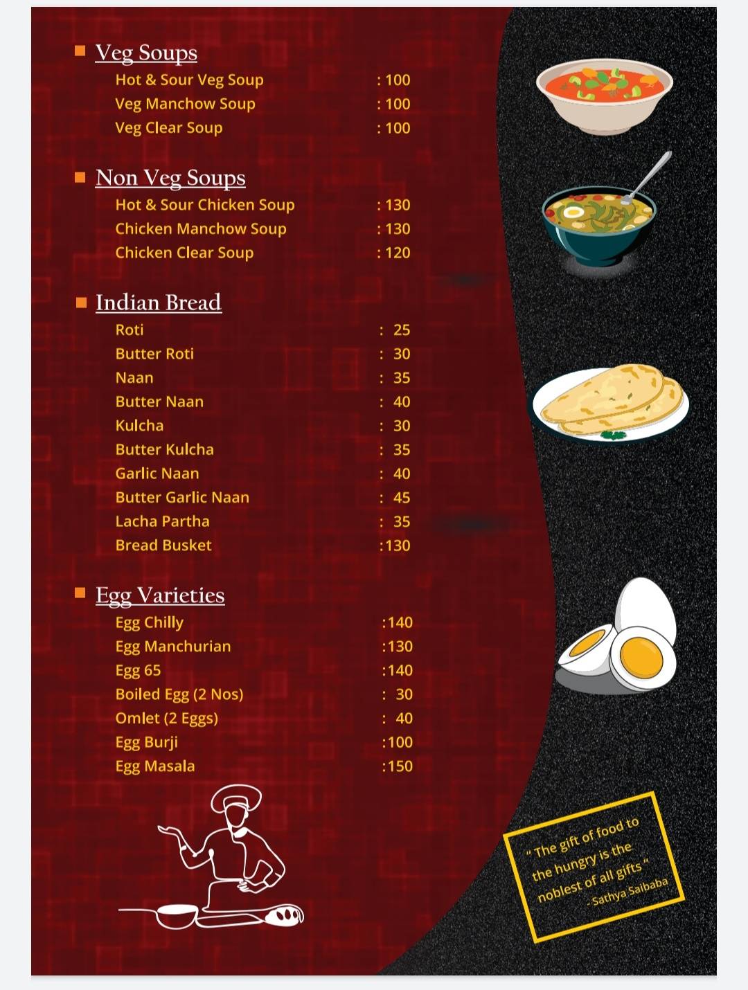 Aaradhana Kitchens menu
