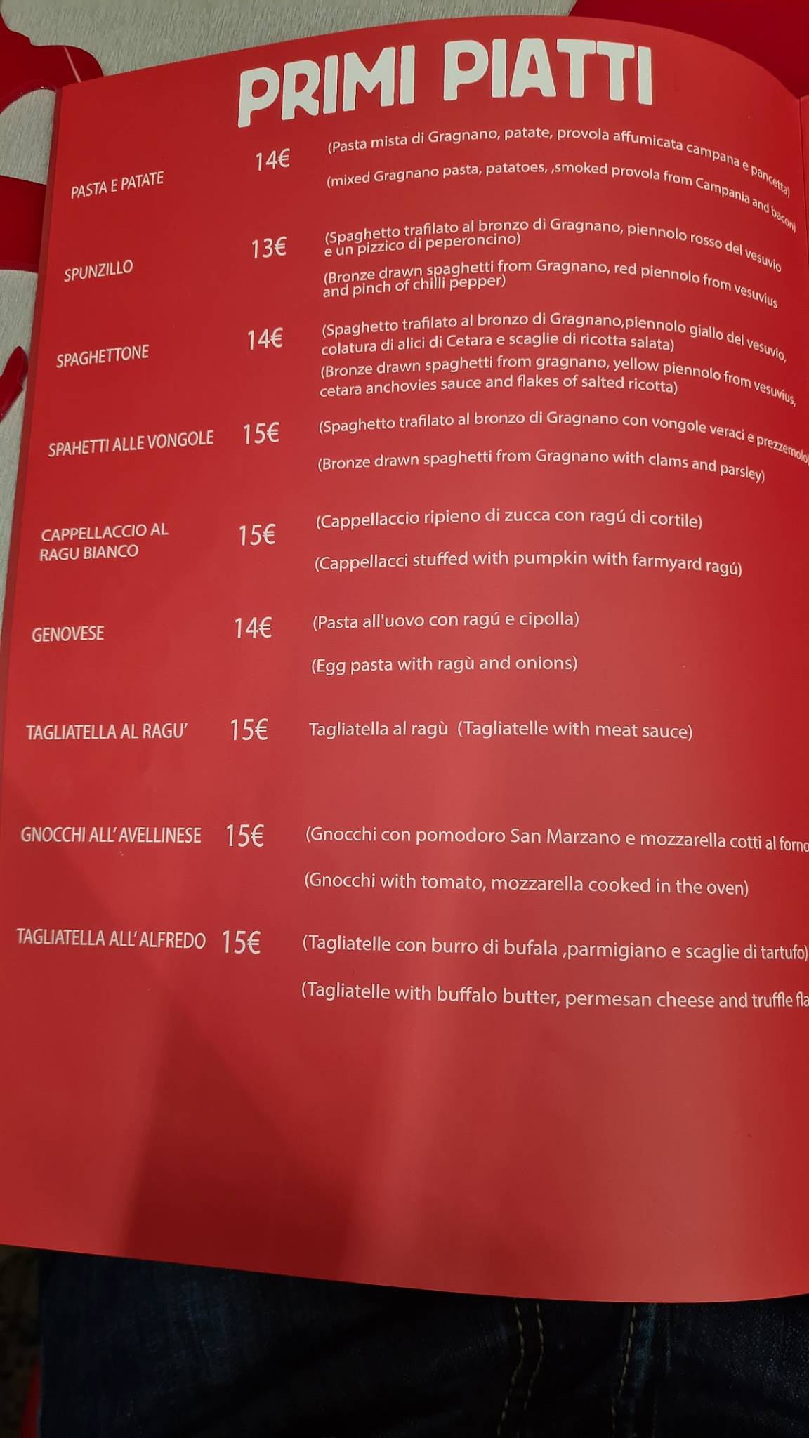 Menu di Acqua Di Pomodoro 