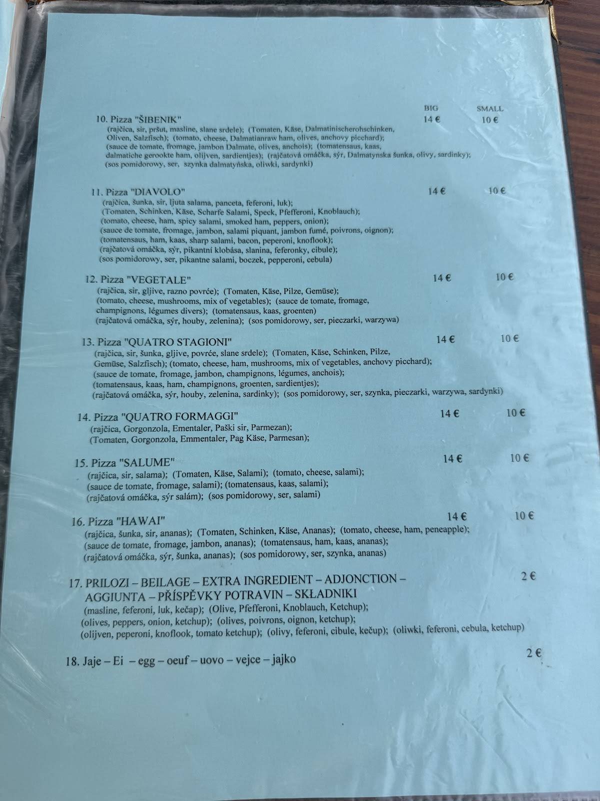 Menu di Restaurant Adriatic 