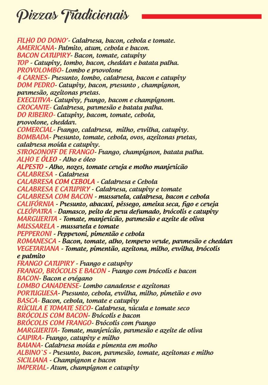 Albino's Pizzaria cardápio