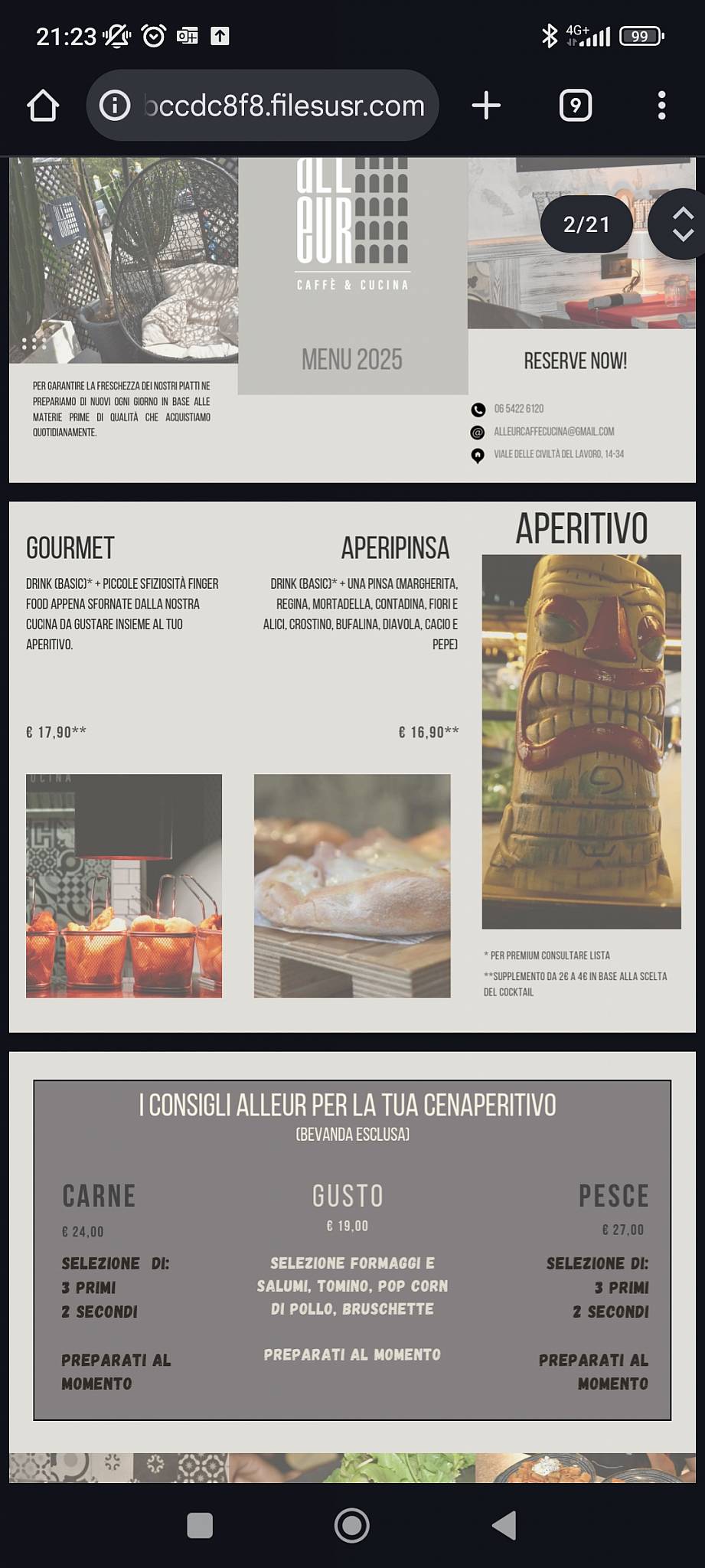 Menu di AllEur - Caffè e cucina 