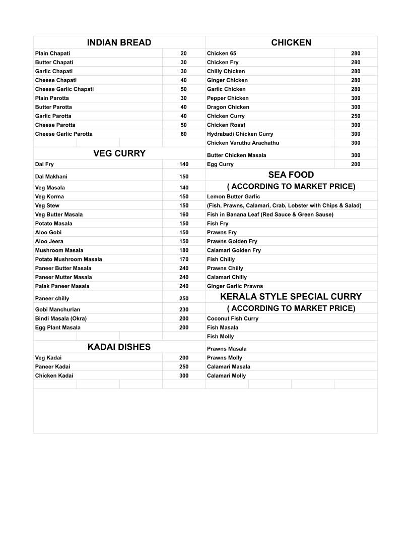Almond Restaurant menu