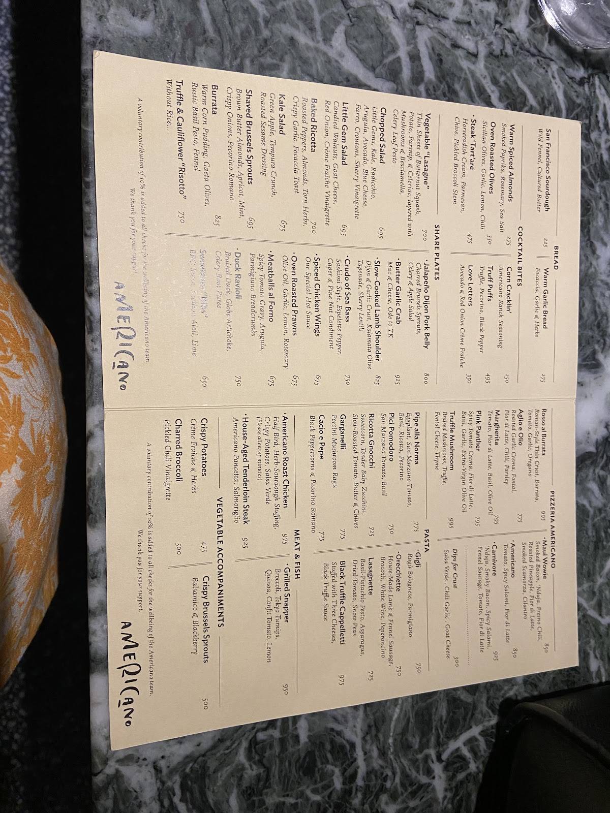 Americano menu