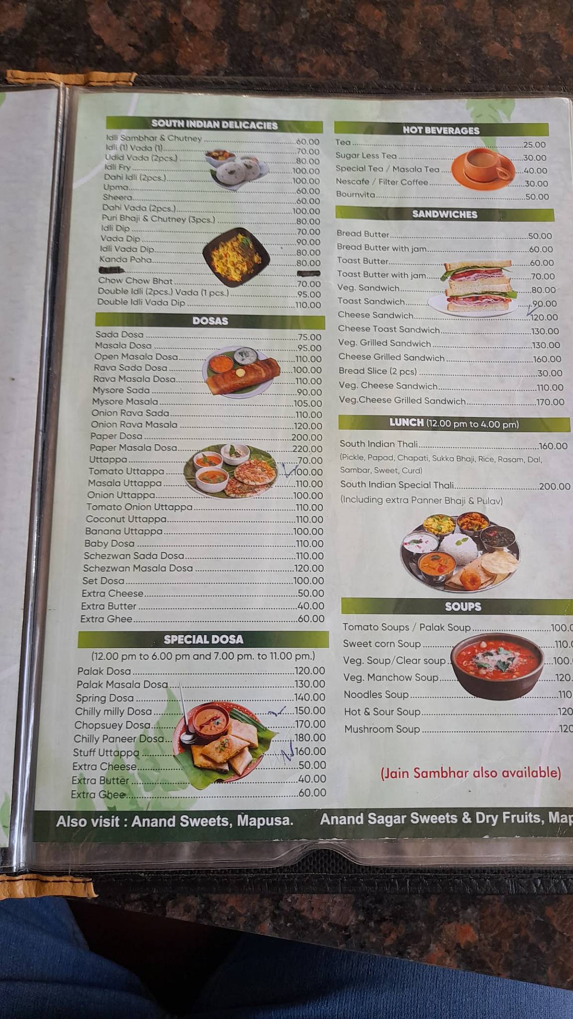 Anand Sagar Multi Cuisine Restaurant menu