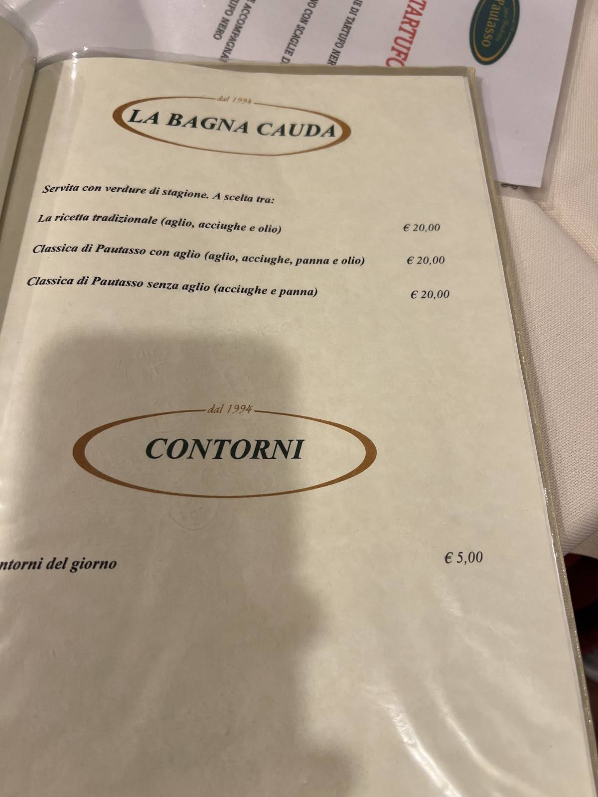 Menu di Antica Bruschetteria Pautasso 