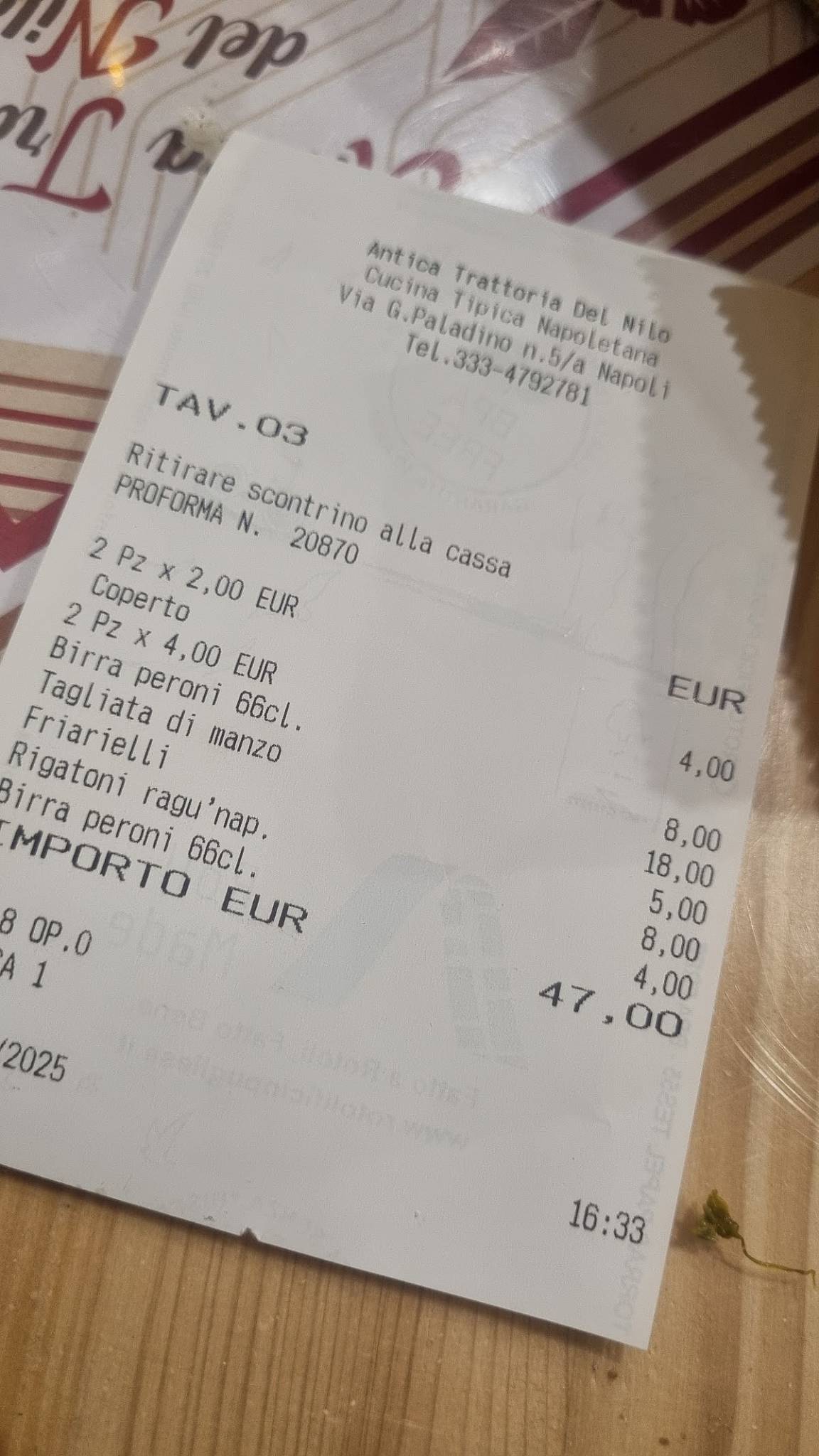 Menu di Antica Trattoria del Nilo - Spaccanapoli 