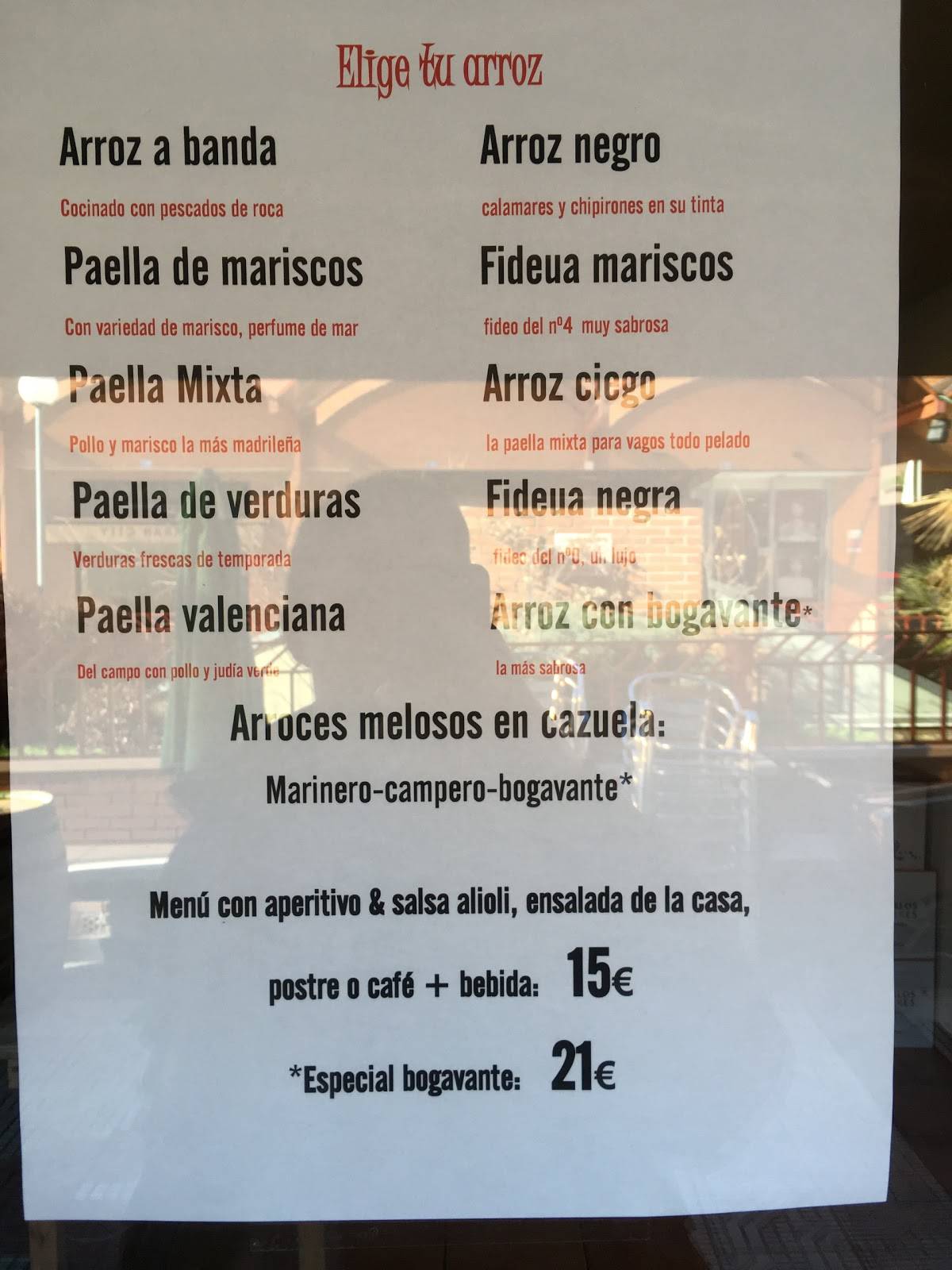 Carta del restaurante Arrocería El Rincón del Tres Cantos Tres Cantos