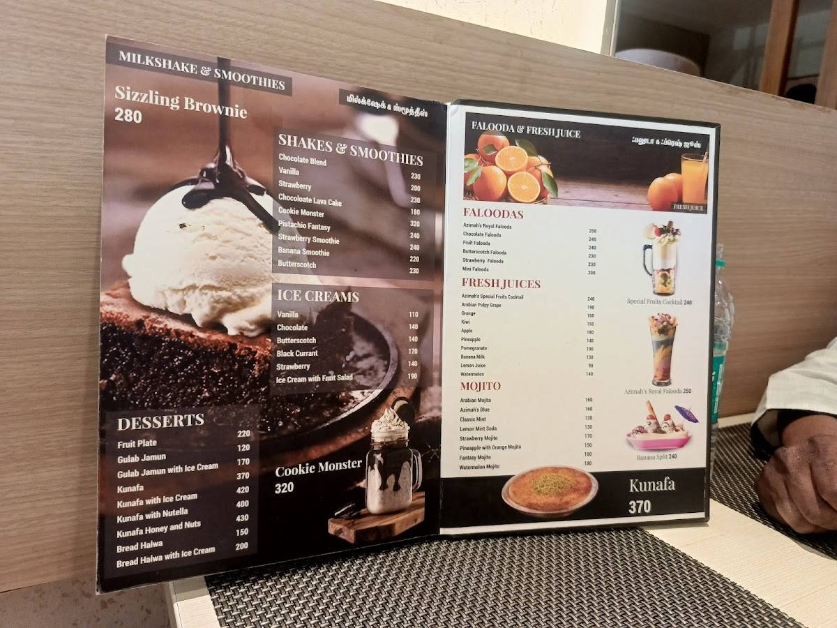 Azimah Arabian Restaurant menu