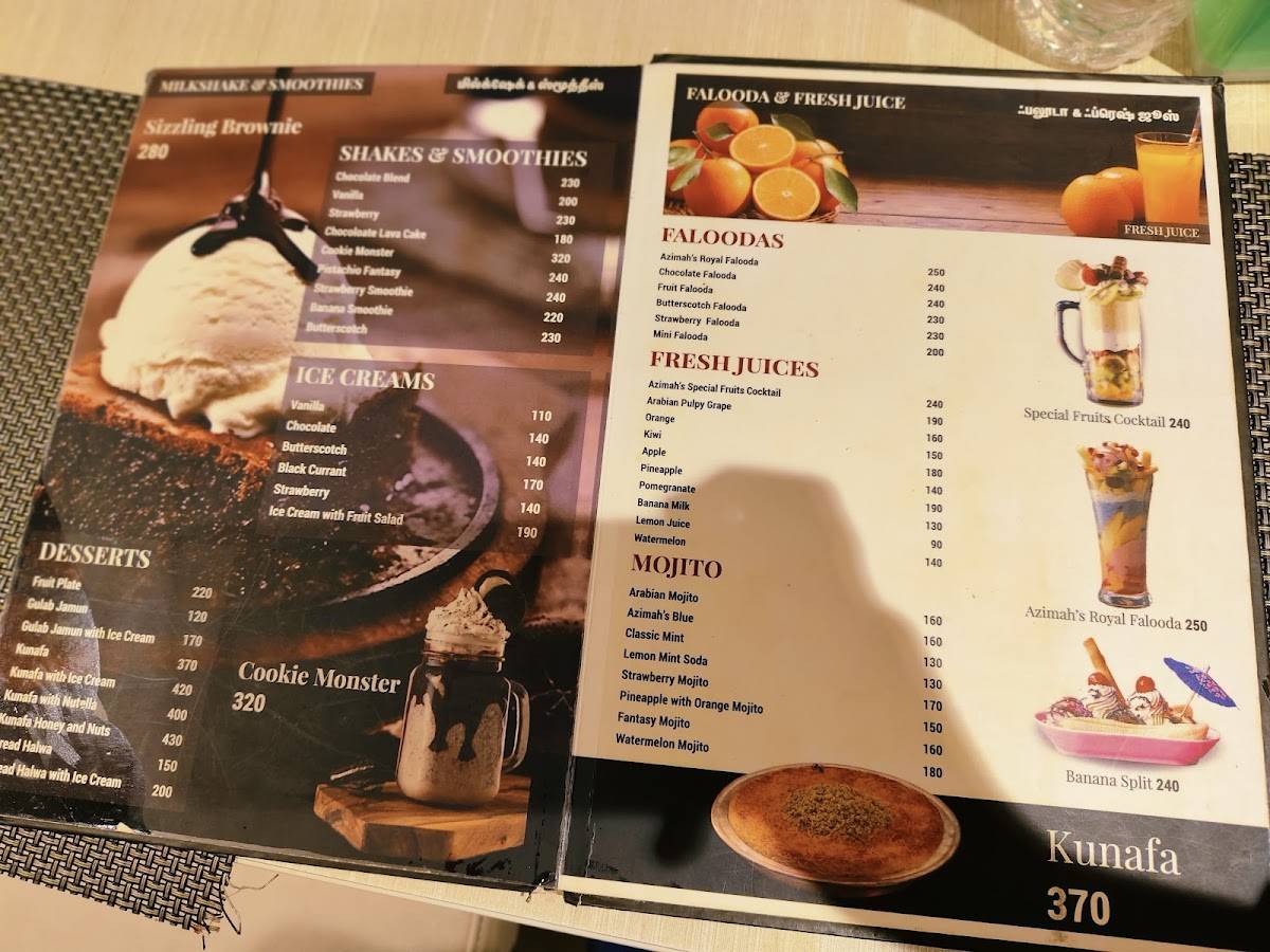 Azimah Arabian Restaurant menu