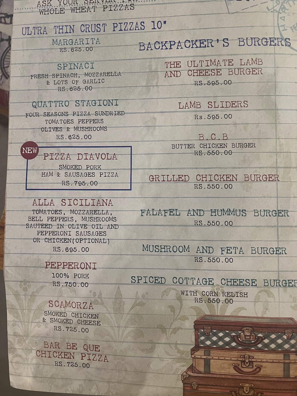 Backpackers Cafe menu