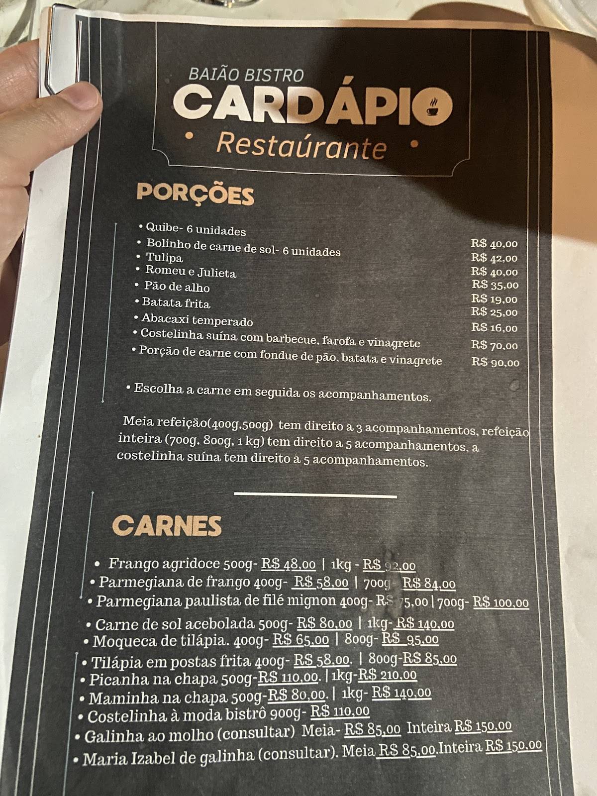 Baião Bistrô cardápio