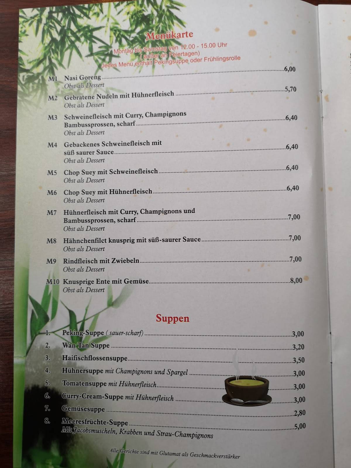 Speisekarte von Bambus Garten restaurant, Düsseldorf, Kieshecker Weg 132