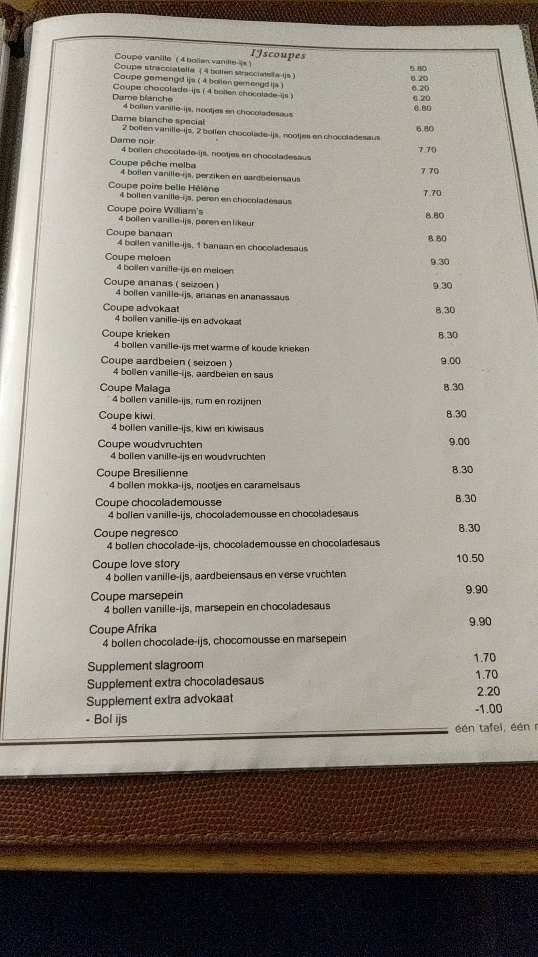 Menu de Banana Split