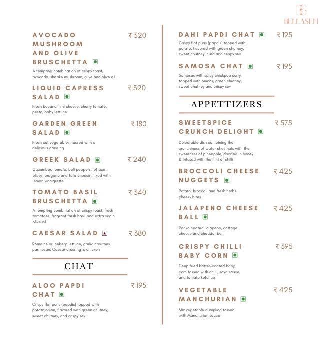 Bellasen Fine Dine Restaurant & Cafe menu