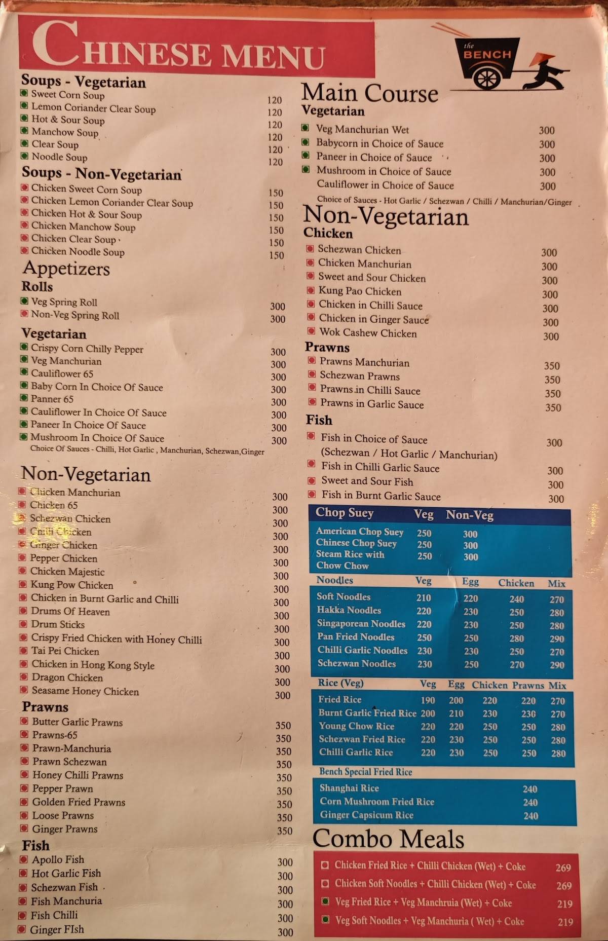 Bench Cafe & Restaurant menu