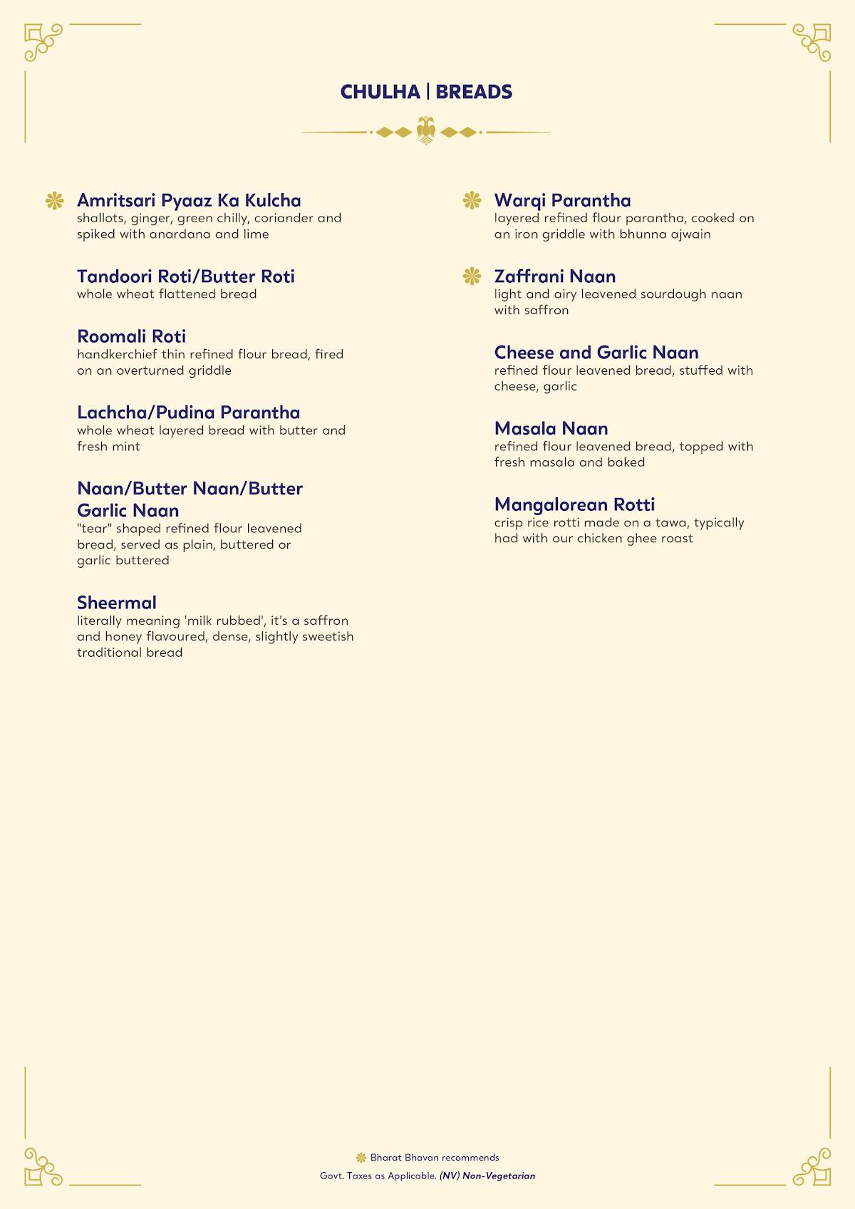 Bharat Bhavan menu