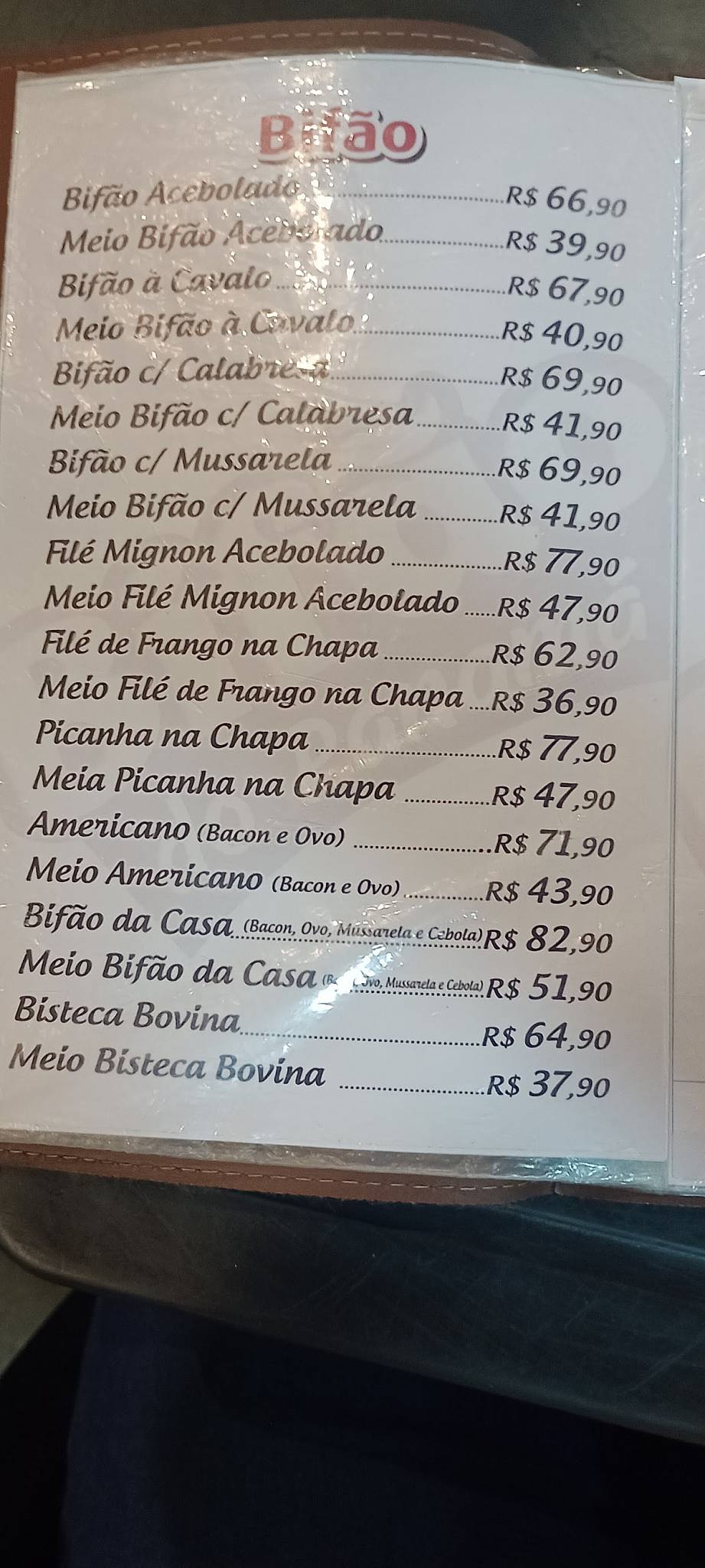 Bifão do Panamá cardápio