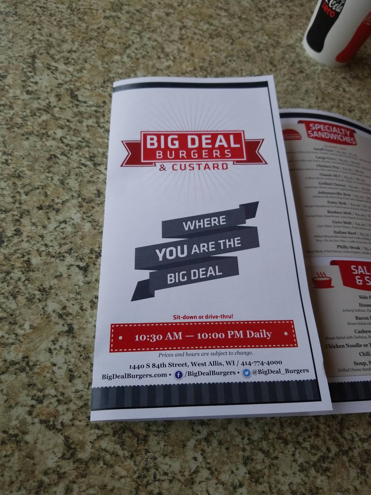 Menu at Big Deal Burgers & Custard restaurant, West Allis