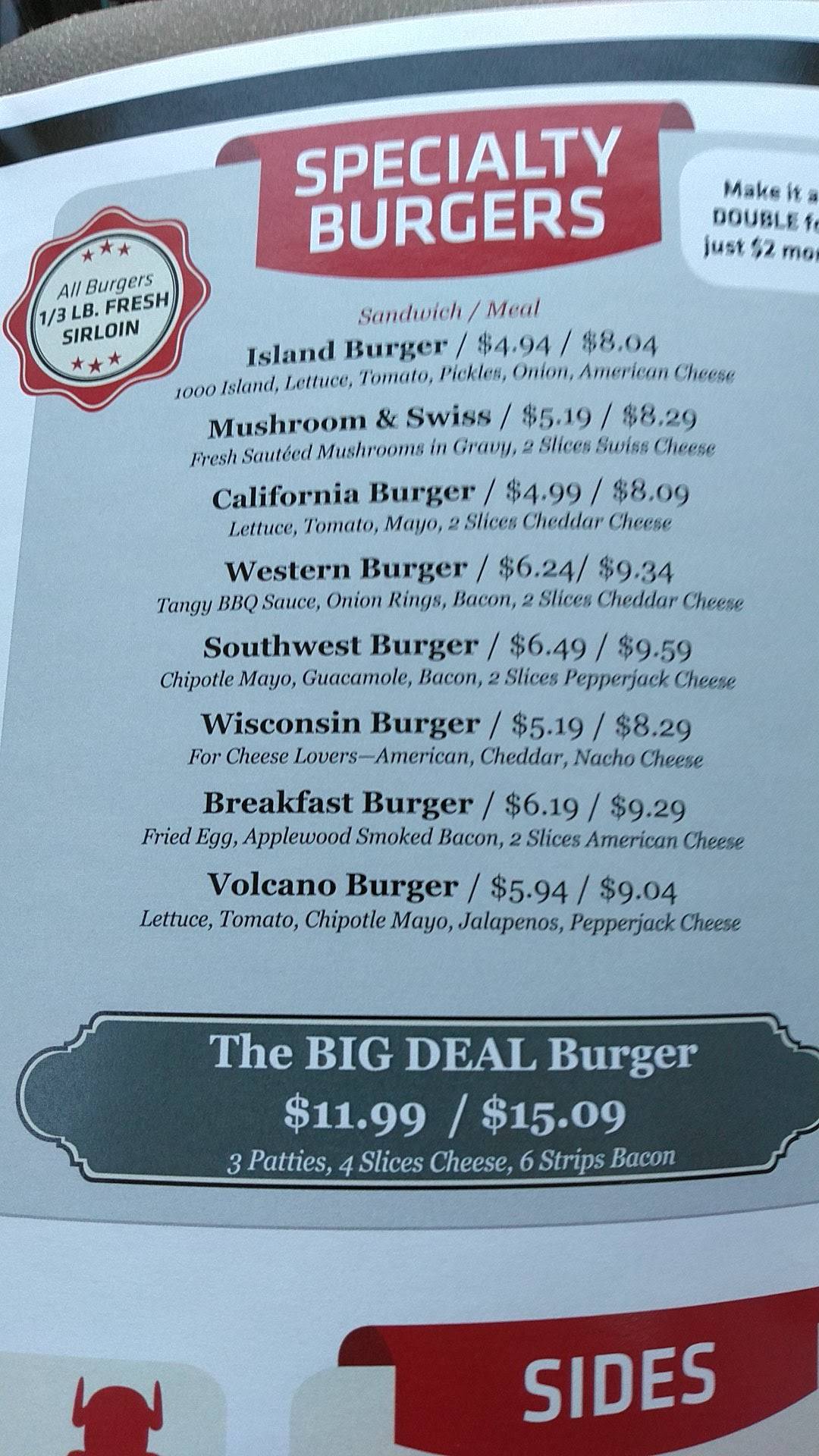 Menu at Big Deal Burgers & Custard restaurant, West Allis