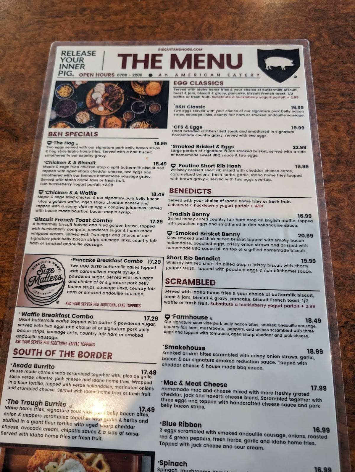 Menu at Biscuit & Hogs restaurant, Meridian, E Overland Rd #130