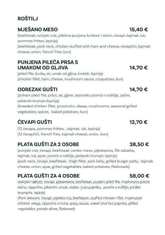 Menu di Bistro Gušti 