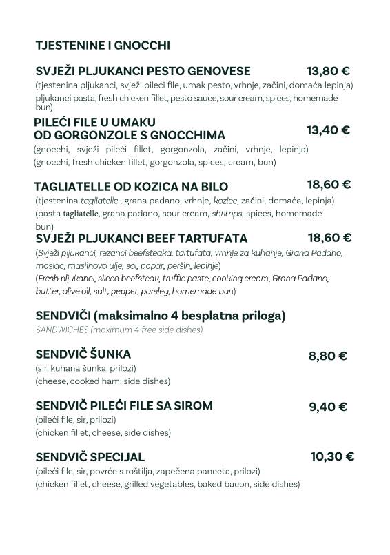 Menu di Bistro Gušti 