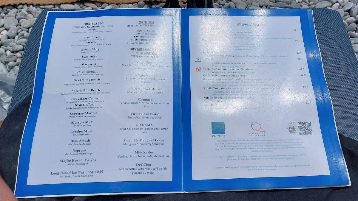Menu de Blue Beach