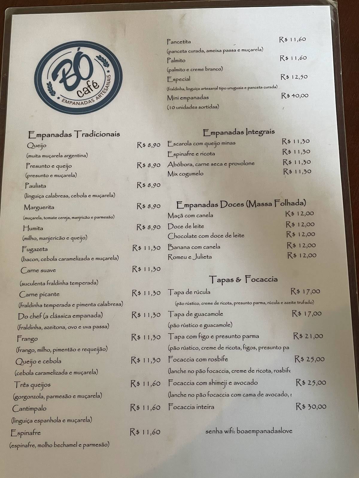 Bo Empanadas cardápio