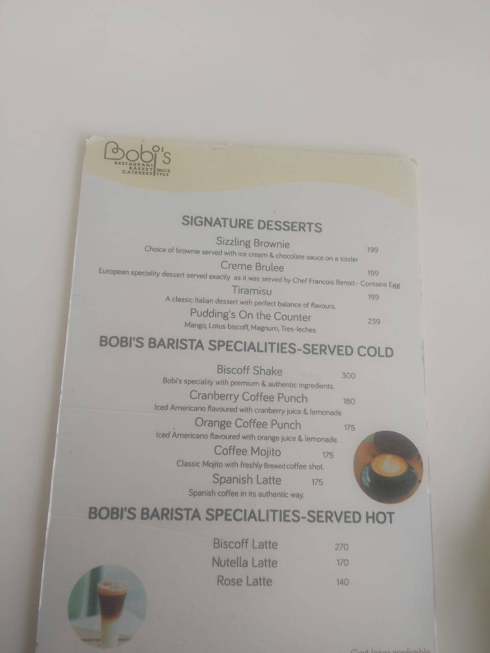Bobis Restaurant & Bakery, Since 1963 menu